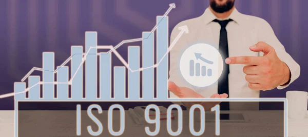 Text Sign Showing Iso 9001 Conceptual Photo Designed Help Organizations — Stock Photo, Image