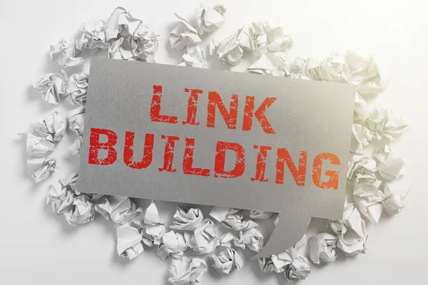 Título Conceptual Link Building Business Showcase Enlaces Intercambio Términos Seo — Foto de Stock