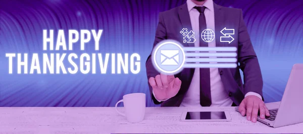 Tekst Pisma Happy Thanksgivingharvest Festival Święto Narodowe Obchodzone Listopadzie Conceptual — Zdjęcie stockowe