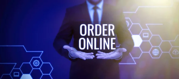 Tekst Bijschrift Presenteren Order Online Internet Concept Het Kopen Van — Stockfoto