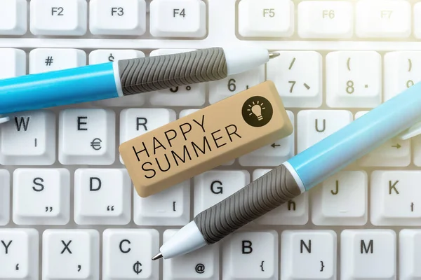 Handschrift Happy Summer Business Showcase Stranden Zonneschijn Ontspanning Warm Zonnig — Stockfoto