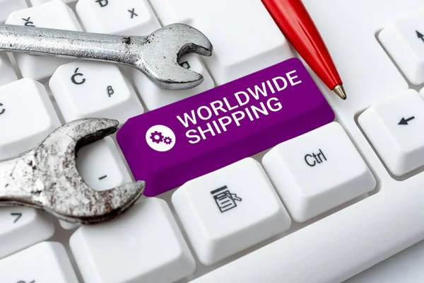 Assinar Exibindo Worldwide Shippingsea Freight Entrega Mercadorias International Shipment Vitrine — Fotografia de Stock
