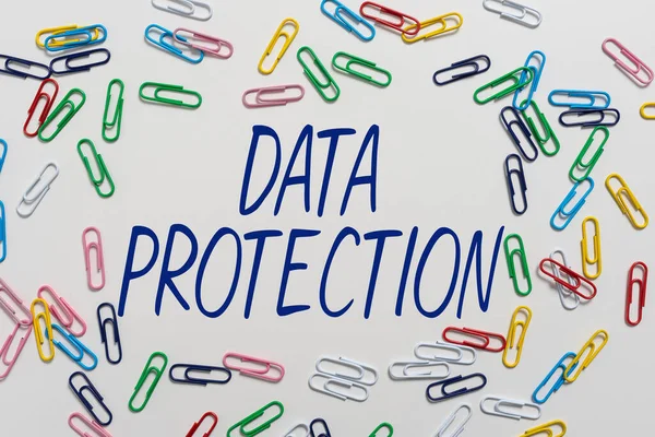 Texto Manuscrito Proteção Dadosproteja Endereços Dados Pessoais Software Nocivo Conceito — Fotografia de Stock