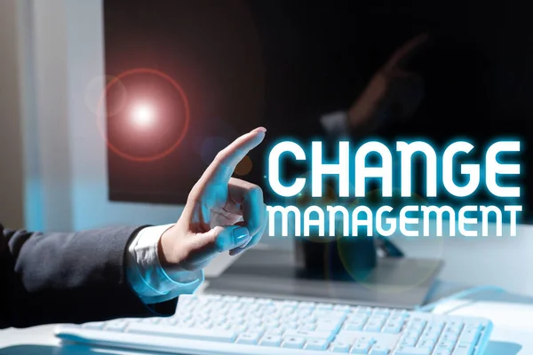 Text sign showing Change ManagementReplacement of leadership in an organization New Policies, Business overview Replacement of leadership in an organization New Policies