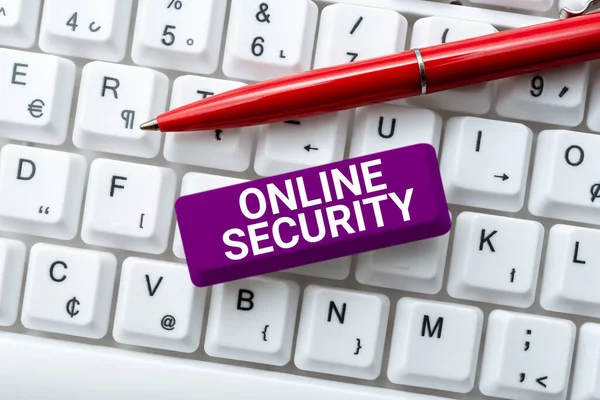 Znak Ręcznego Pisania Zasady Bezpieczeństwa Online Celu Ochrony Przed Atakami — Zdjęcie stockowe