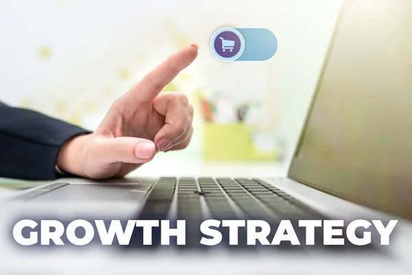 Handschriftliche Zeichen Wachstumsstrategie Strategie Die Darauf Abzielt Kurzfristig Größere Marktanteile — Stockfoto