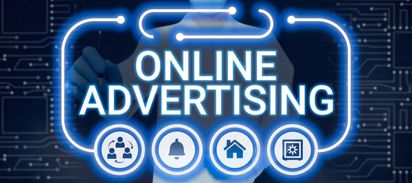 Titulek Textu Prezentující Online Reklamuinternetový Webový Marketing Propagující Produkty Služby — Stock fotografie
