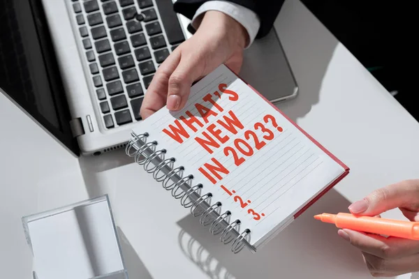 Assinar Mostrando Que Novo 2023 Pergunta Palavra Escrita Sobre Expectativa — Fotografia de Stock