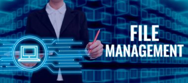 Veri yönetmek için kullanıcı arayüzü sağlayan Dosya Yönetimi bilgisayar uygulamasının imzası, veri yönetmek için kullanıcı arayüzü sağlayan iş fikri bilgisayar programı