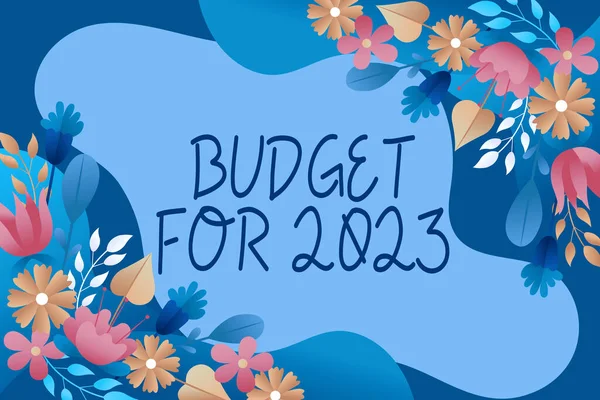 Znak Tekstowy Przedstawiający Budżet 2023 Pisemne Szacunki Dochodów Wydatków 2023 — Zdjęcie stockowe