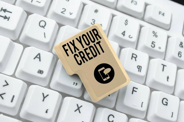 Szöveg Felirat Bemutató Fix Your Credittartsa Egyenlegek Alacsony Hitelkártyák Egyéb — Stock Fotó
