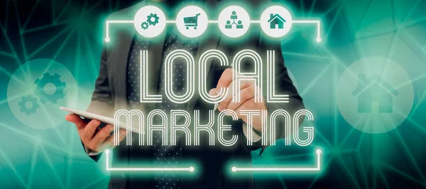 Legenda Texto Apresentando Marketinga Local Business Product Buy Sell Area — Fotografia de Stock