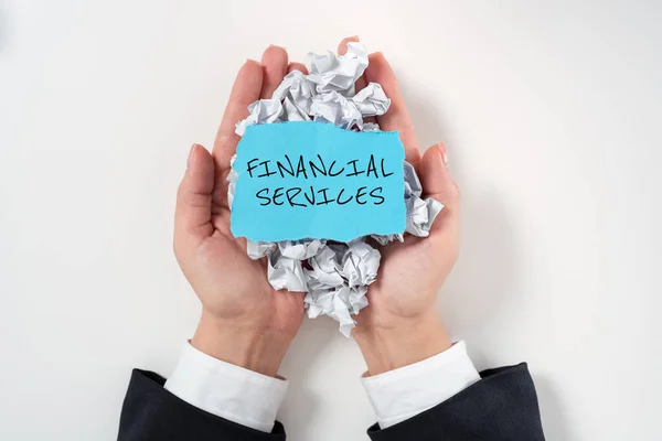 Testo Didascalia Che Presenta Servizi Finanziarisoldi Leasing Investimenti Lending Stock — Foto Stock