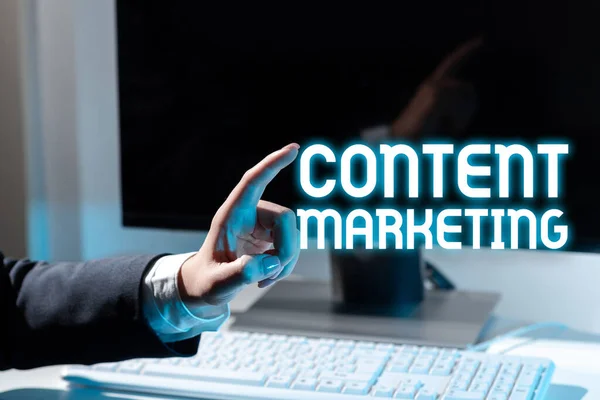 Texto Que Presenta Content Marketinginvolucra Creación Intercambio Material Línea Internet — Foto de Stock