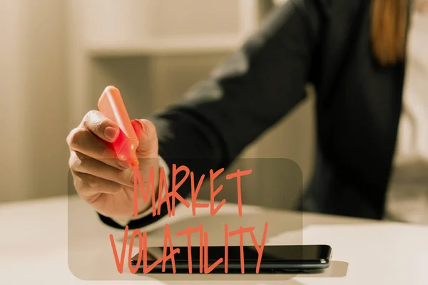 Text caption presenting Market VolatilityUnderlying securities prices fluctuates Stability status, Business concept Underlying securities prices fluctuates Stability status