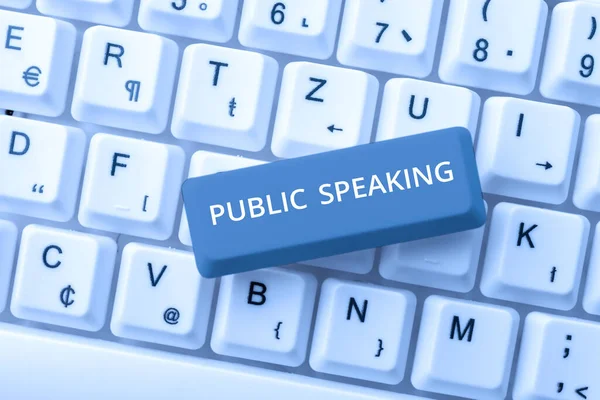 Conceptual Caption Public Speaking People Stage Subject Konferencja Prezentacja Business — Zdjęcie stockowe