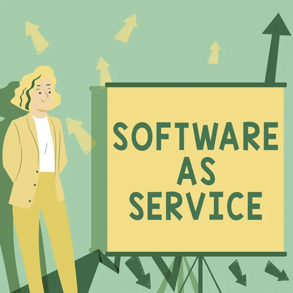Text sign showing Software As Service, Business showcase On Demand licensed on Subscription and centrally hosted