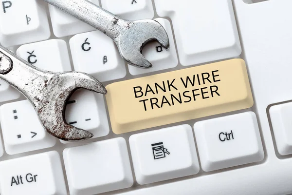 Пишучи Текст Bank Wire Transferelectronic Transferelectronic Transfer Гроші Через Банк — стокове фото