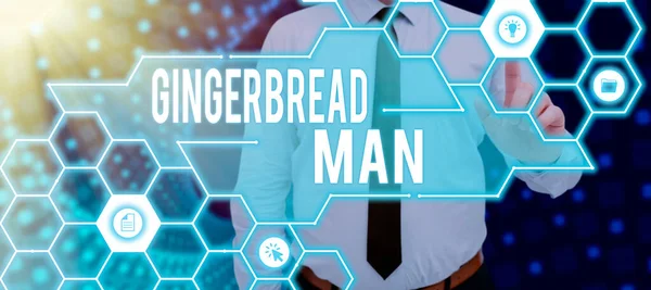 Εννοιολογική Λεζάντα Gingerbread Mancookie Κατασκευασμένα Από Gingerbread Συνήθως Σχήμα Ανθρώπου — Φωτογραφία Αρχείου