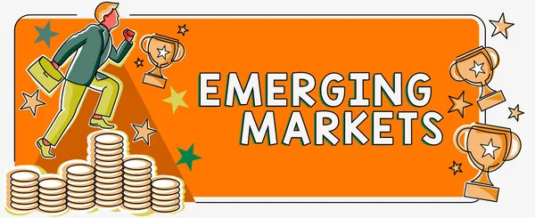 Signo Texto Que Muestra Emerging Marketscountry Que Tiene Algunas Características —  Fotos de Stock