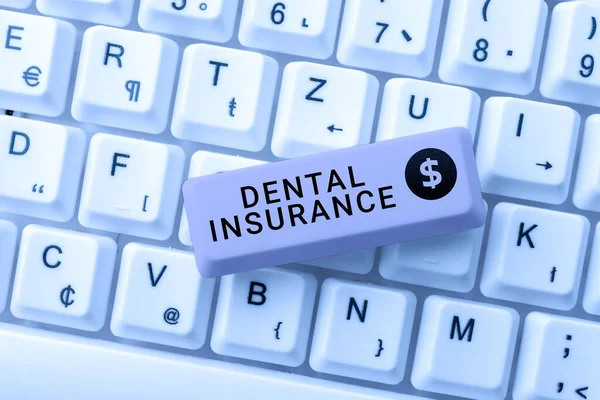 Hand writing sign Dental Insuranceform of health designed to pay portion or full of costs, Word for form of health designed to pay portion or full of costs