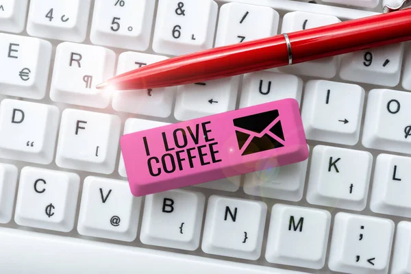 Tekst Teken Tonen Love Coffee Internet Concept Liefdevolle Genegenheid Voor — Stockfoto