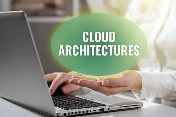 Sinal Texto Mostrando Arquiteturas Nuvem Várias Aplicações Software Bancos Dados — Fotografia de Stock