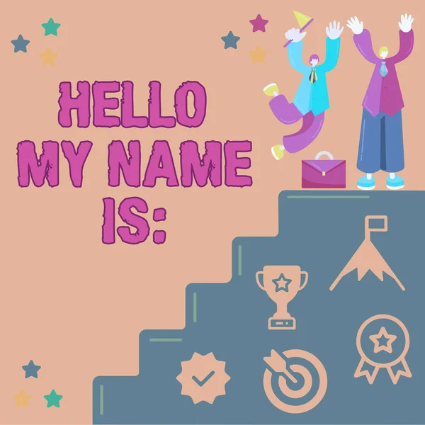 Text sign showing Hello My Name Isintroducing yourself to new people workers as Presentation, Conceptual photo introducing yourself to new showing workers as Presentation