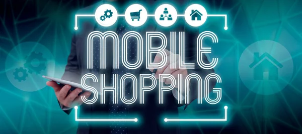 Conceptueel Bijschrift Mobiel Winkelengoederen Diensten Kopen Verkopen Mobiel Zakelijk Idee — Stockfoto