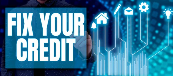 Inspirace Ukazující Znamení Opravit Váš Kredit Udržujte Nízké Zůstatky Kreditních — Stock fotografie