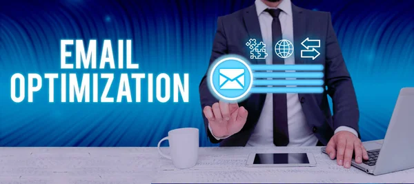 Sign Displaying Email Optimizationmaximize Efficiency Marketing Campaign Word Γράφτηκε Για — Φωτογραφία Αρχείου
