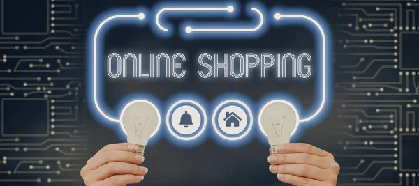 Inspiratie Toont Teken Online Winkelen Stelt Consumenten Staat Hun Goederen — Stockfoto
