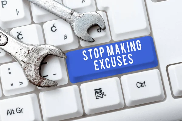 Tekst Bijschrift Presenteren Stop Met Het Maken Van Excuses Business — Stockfoto