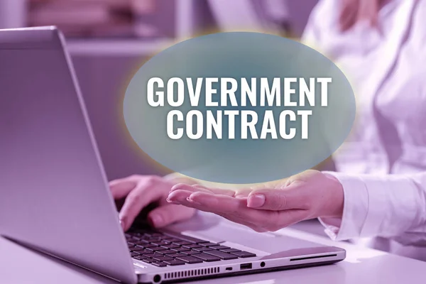 Writing displaying text Government Contract, Business showcase Agreement Process to sell Services to the Administration