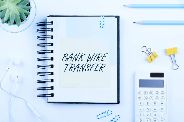 Text Bildtext Som Presenterar Bank Wire Transferelektronisk Överföring Pengar Genom — Stockfoto