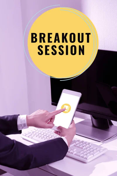 Señal Escritura Mano Breakout Sessionworkshop Discusión Presentación Sobre Tema Específico — Foto de Stock
