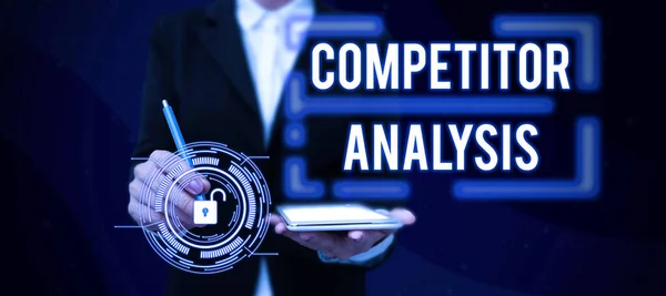 Sinal Escrita Mão Análise Concorrentesdeterminar Fraqueza Força Mercado Competitivo Palavra — Fotografia de Stock