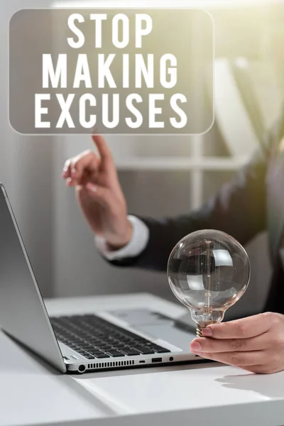Handschrift Tekst Stop Met Het Maken Van Excuses Business Concept — Stockfoto