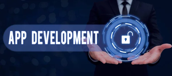 Εννοιολογική Απεικόνιση App Developmentdevelopment Υπηρεσίες Για Φοβερό Κινητό Και Web — Φωτογραφία Αρχείου