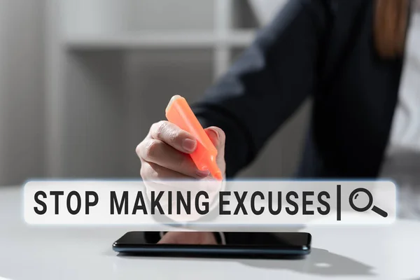 Sinal Texto Mostrando Stop Making Excuses Palavra Por Cessar Justificando — Fotografia de Stock