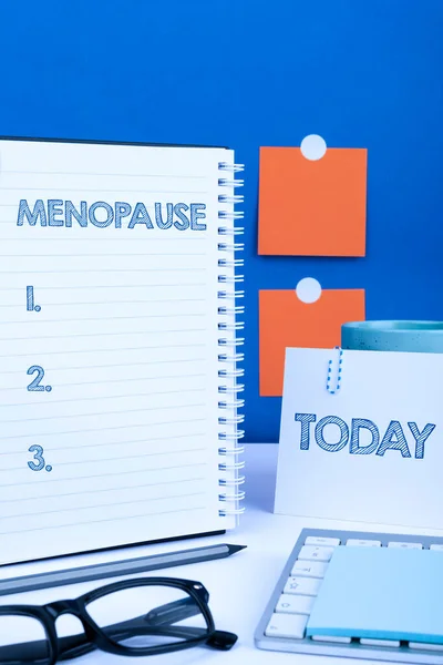 Señal Que Muestra Menopausia Concepto Que Significa Período Cese Permanente — Foto de Stock