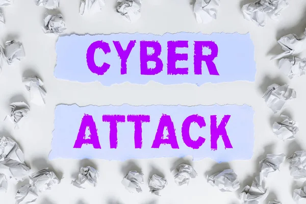 Texto Caligrafia Cyber Attack Word Attempt Hackers Damage Destroy Computer — Fotografia de Stock