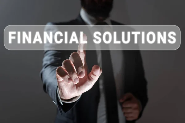 Inspiratie Toont Teken Financiële Oplossingen Bedrijfsoverzicht Geld Besparen Verzekeringen Bescherming — Stockfoto