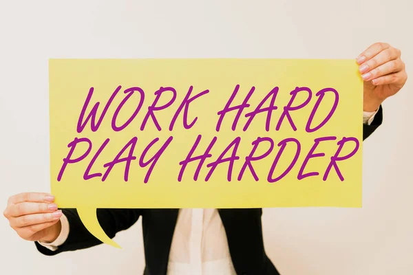 Text Der Inspiration Zeigt Work Hard Play Härter Business Ansatz — Stockfoto