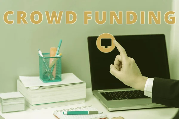 Концептуальный Дисплей Crowd Funding Word Fundraising Kickstarter Startup Platform Donations — стоковое фото