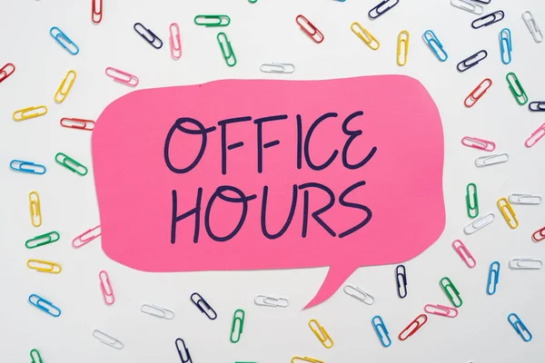 Текст Показывающий Вдохновение Office Hours Word Hours Which Business Normally — стоковое фото