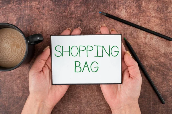 Text Skylt Som Visar Shopping Bag Business Showcase Containrar För — Stockfoto