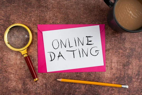 Conceptual Caption Online Dating Word Written Searching Matching Relationships Edating — Stock Photo, Image