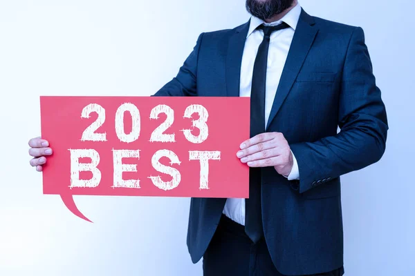 Sign Exibindo 2023 Melhor Conceito Negócio Mais Alta Qualidade Feita — Fotografia de Stock
