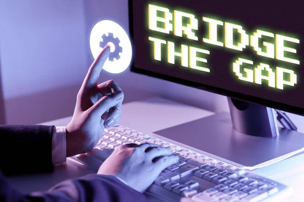 Señal Que Muestra Bridge Gap Concepto Internet Superar Los Obstáculos —  Fotos de Stock
